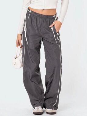 Edikted Gray Parachute Pants XS Y2K Wide Leg Windbreaker Streetwear